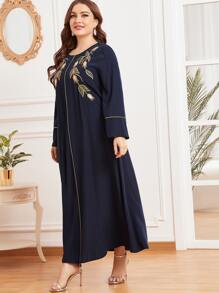 Al Najma Vestido túnico maxi con bordado - Azul Marino - Ver 4