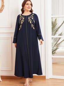Al Najma Vestido túnico maxi con bordado - Azul Marino - Ver 6
