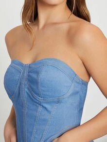 SHEIN Asymmetrical Hem Tube Top - Blue - View 5