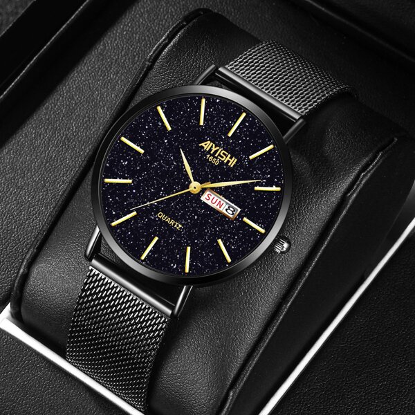 

Men Starry Sky Dial Calender Quartz Watch