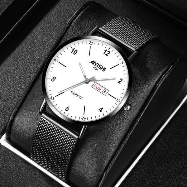 

Men Mesh Strap Calender Quartz Watch