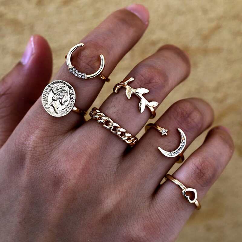 

6pcs Rhinestone Decor Ring, Gold