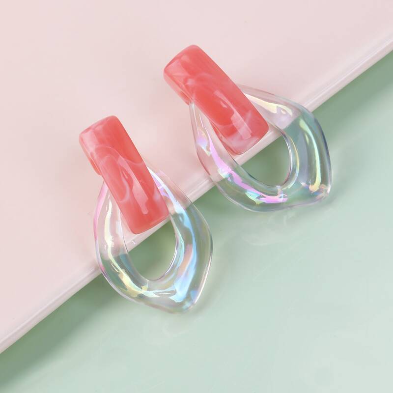 

Color Block Drop Earrings, Pink