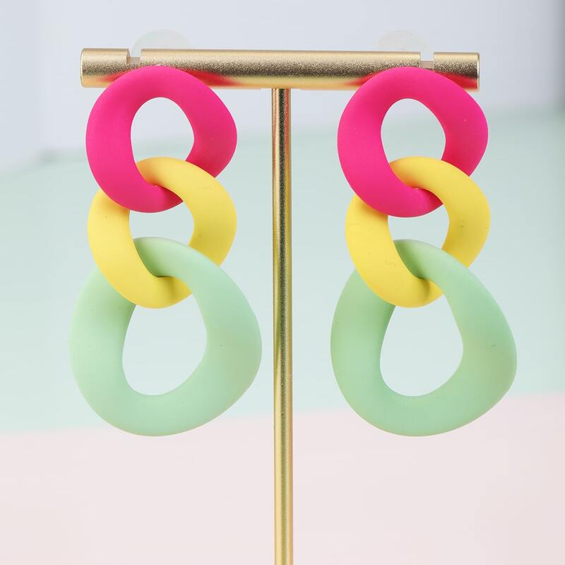 

Color Block Chain Drop Earrings, Multicolor
