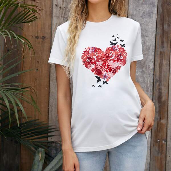 

Maternity Butterfly & Floral Print Tee, White