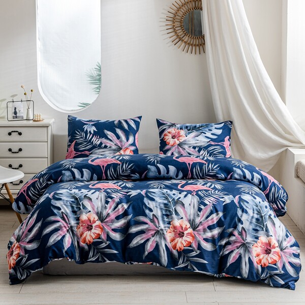 

Plant Print Duvet Cover Set Without Filler, Multicolor