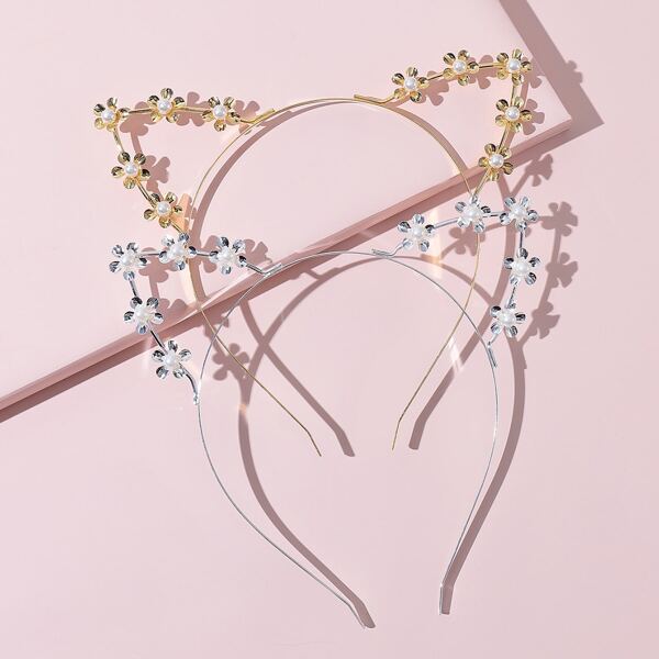 

2pcs Girls Flower Decor Hair Hoop, Multicolor