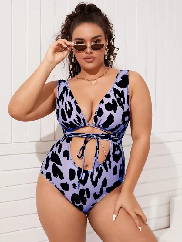 Plus Allover Print Cut Out One Piece Swimsuit