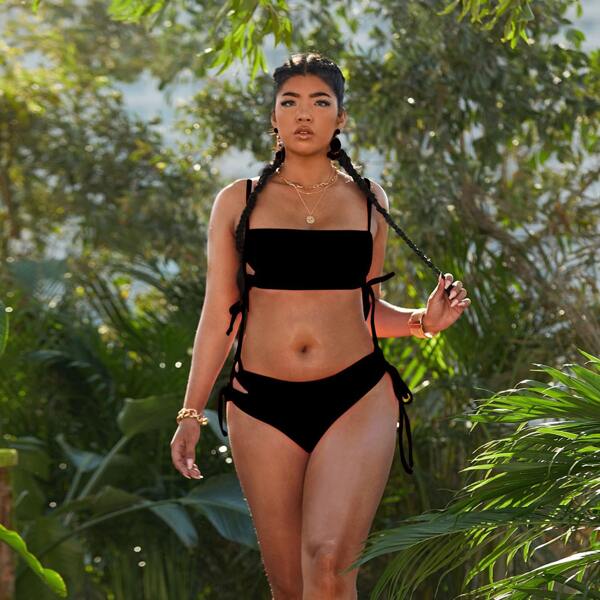

Plus Cut-out Tie Side Bikini Swimsuit, Black