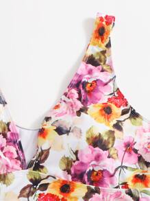Plus Size Floral High Waisted Bikini Set Summer Beach - Multicolor - View 3