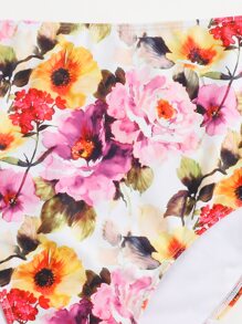 Plus Size Floral High Waisted Bikini Set Summer Beach - Multicolor - View 5