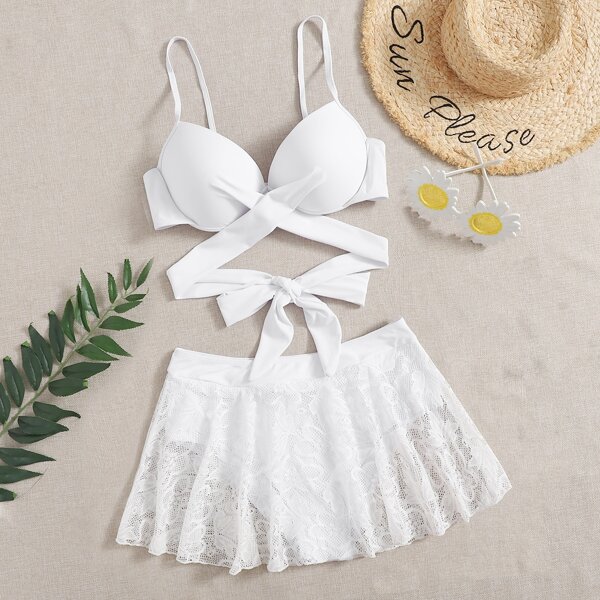 

Plus Twist Front Push Up Skort Bikini Swimsuit, White