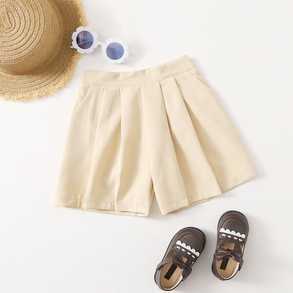 

Toddler Girls Solid Pleated Shorts, Beige