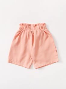 小女童素色蝴蝶結紙袋腰短褲 - 珊瑚粉 - 查看 2