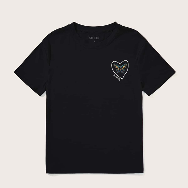 

Butterfly & Letter Graphic Tee, Black