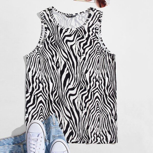 

Men Zebra Striped Tank Top, Black and white