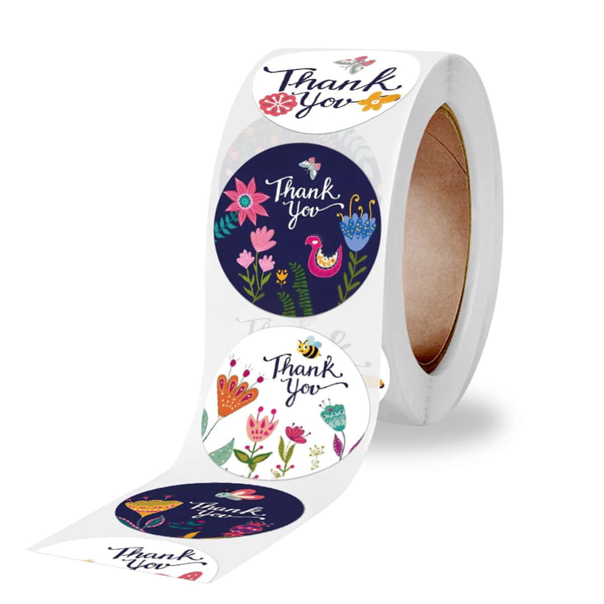 

500pcs Thank You Floral Pattern Sticker, Navy blue
