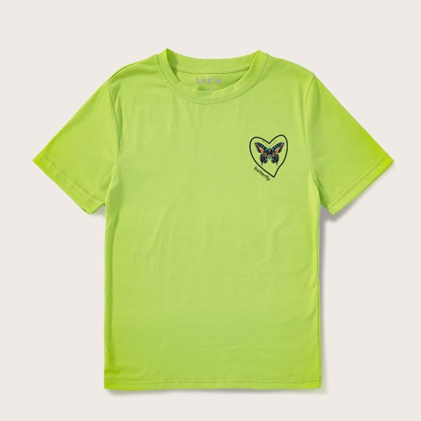 

Butterfly & Letter Graphic Tee, Lime green
