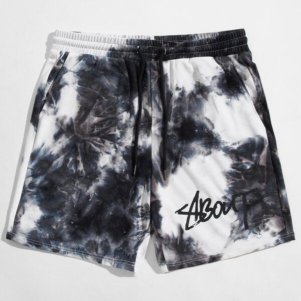 

Men Drawstring Waist Letter Graphic Tie Dye Shorts, Multicolor