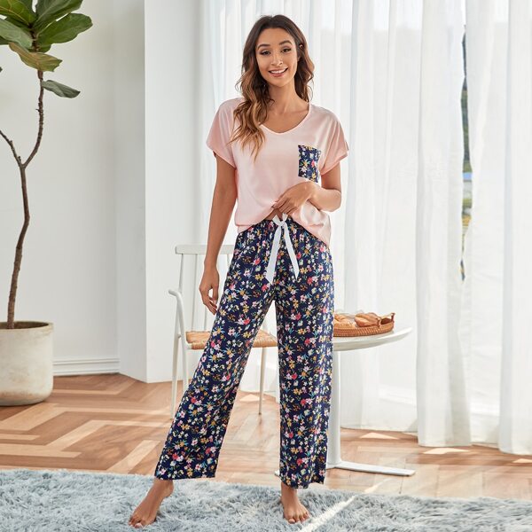 

Floral Tie Front PJ Set, Multicolor
