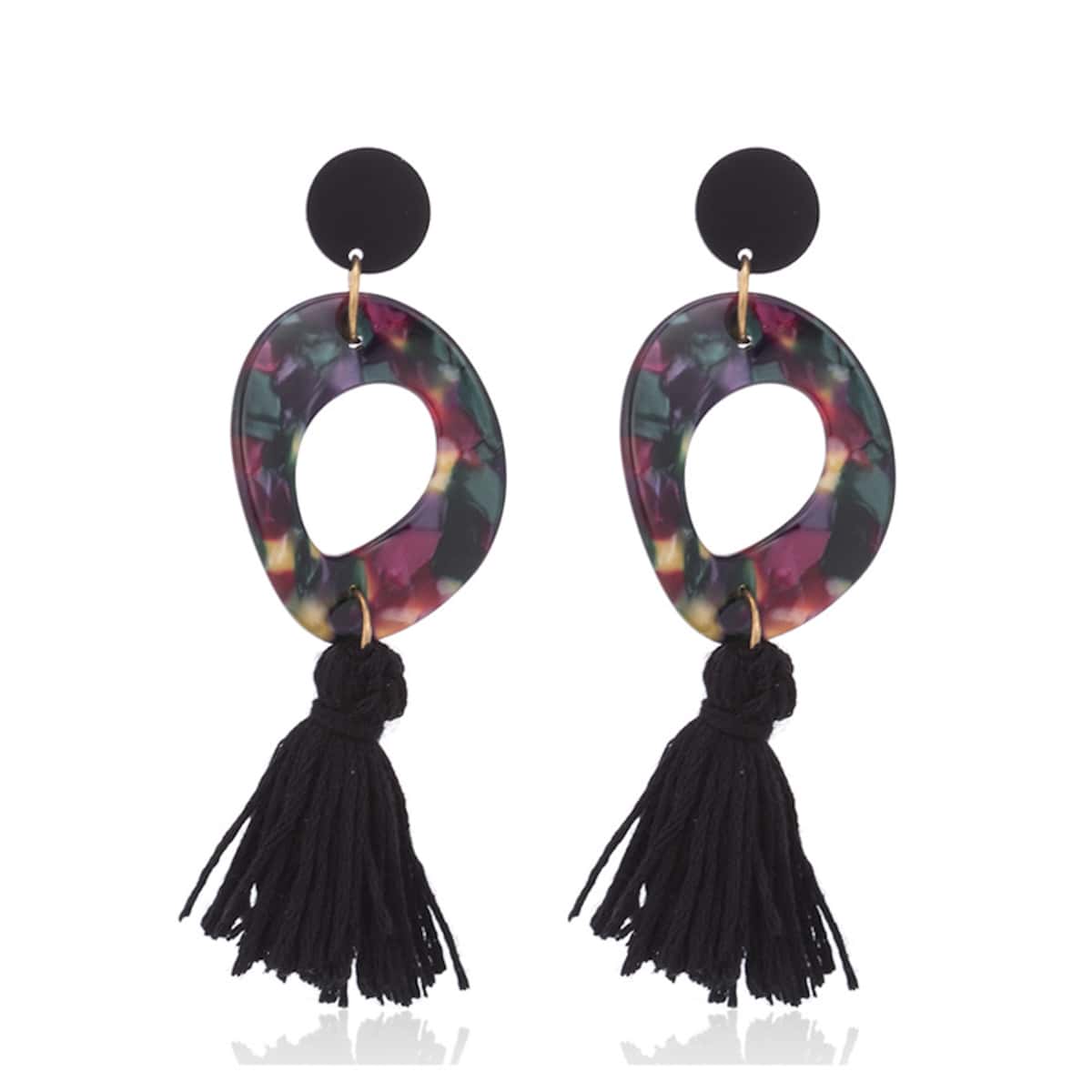 

Colorful Ring Tassel Drop Earrings, Multicolor
