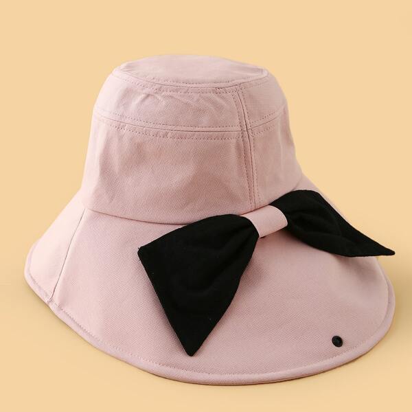 

Bow Decor Wide Brim Bucket Hat, Pink