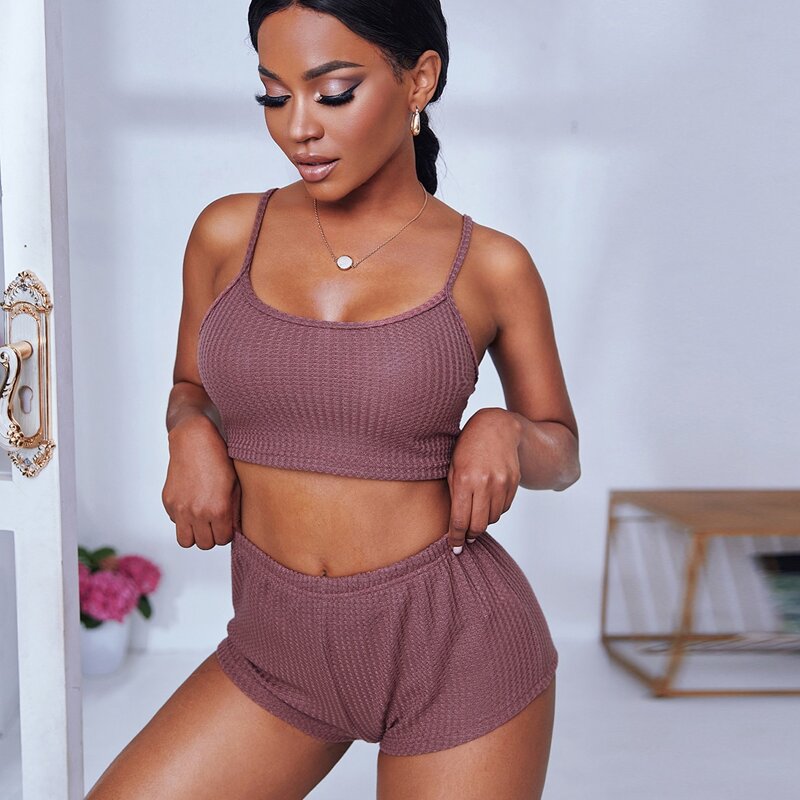 

Solid Waffle Knit Lounge Set, Dusty pink