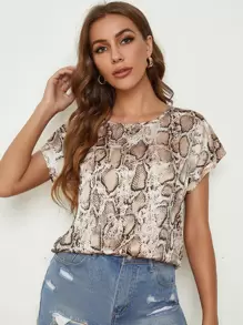 SHEIN Clasi 蝙蝠袖蛇皮紋圖案上衣 - 彩色 - 查看 1