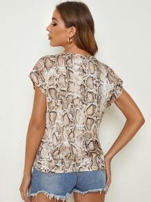 SHEIN Clasi 蝙蝠袖蛇皮紋圖案上衣 - 彩色 - 查看 2