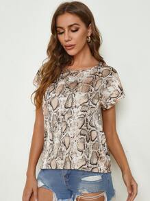 SHEIN Clasi 蝙蝠袖蛇皮紋圖案上衣 - 彩色 - 查看 5