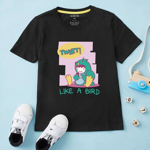 

Toddler Boys Cartoon And Slogan Graphic Tee, Black