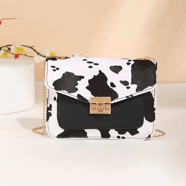 

Cow Pattern Flap Crossbody Bag, Black and white