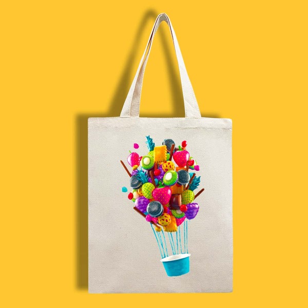 

Cartoon Graphic Shopper Bag, Beige