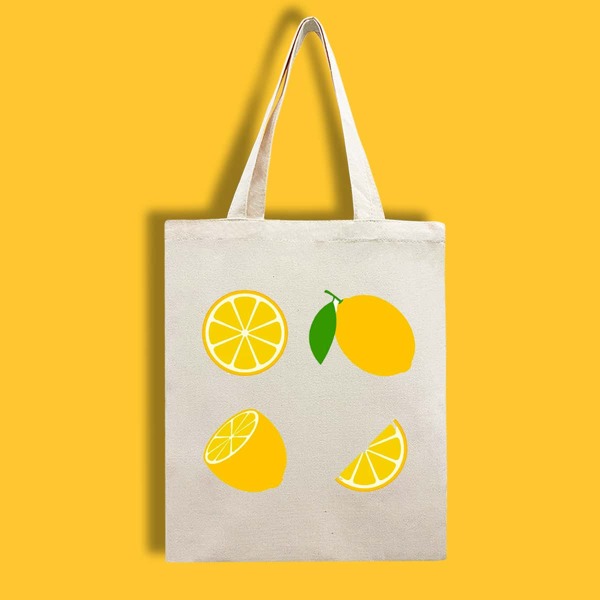 

Lemon Pattern Canvas Shopper Bag, Beige