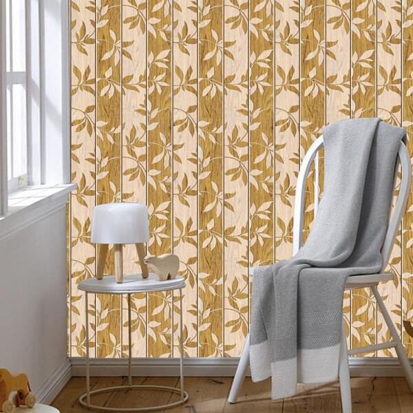 

1sheet Leaf Print Wooden Pattern Wall Paper, Multicolor