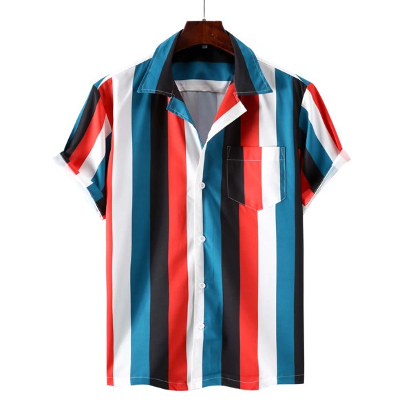 

Men Colorblock Striped Button Up Shirt, Multicolor