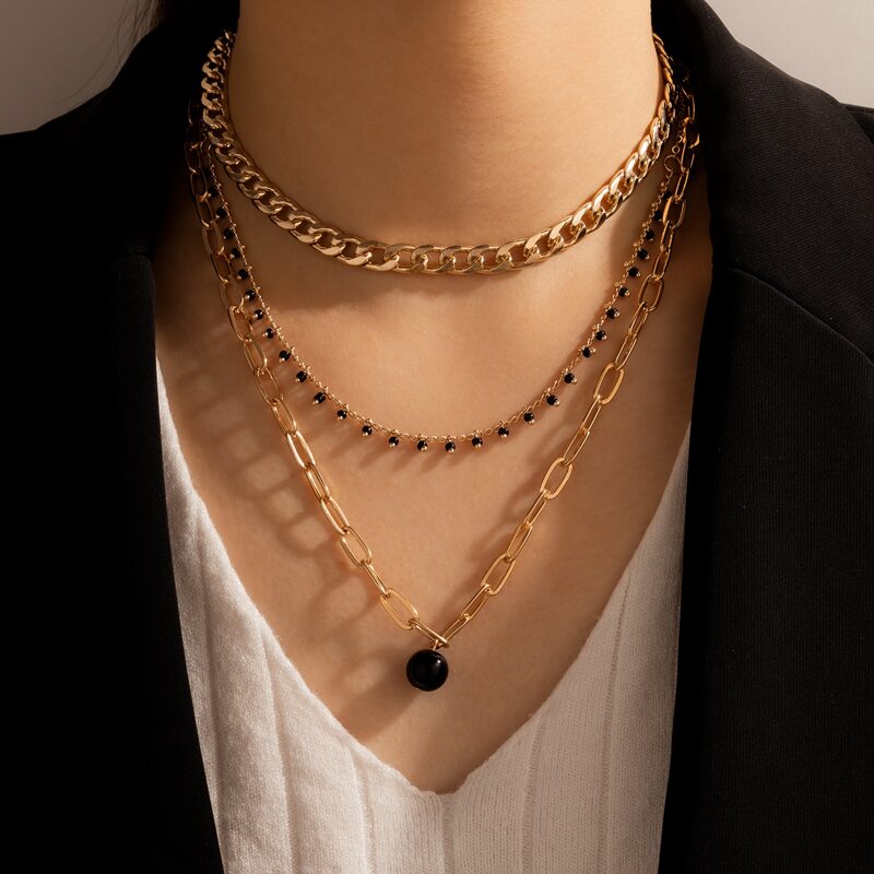 

Beaded Layered Chain Necklace, Gold