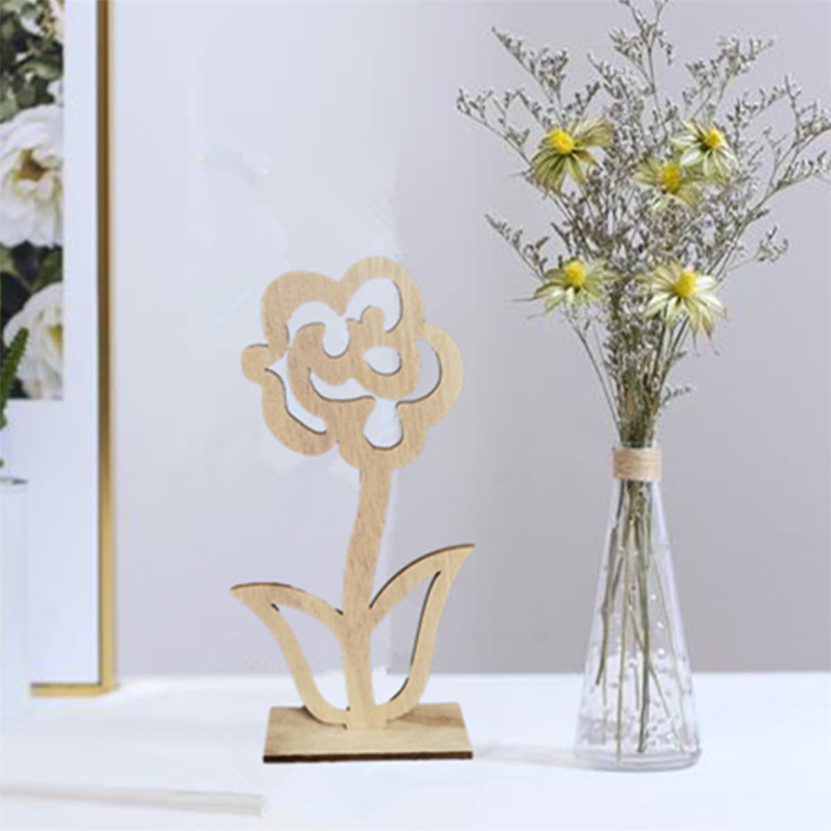 

1pc Wooden Flower Art Decoration, Beige
