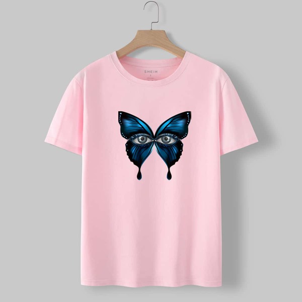 

Butterfly & Eye Print Tee, Baby pink