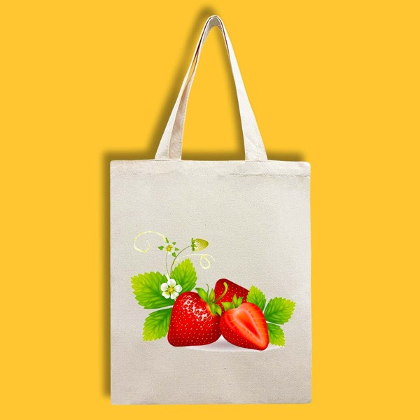 

Strawberry Pattern Canvas Shopper Bag, Beige