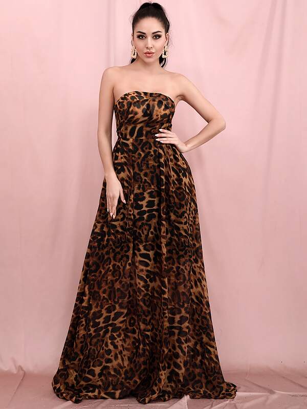 LOVE&LEMONADE Zipper Back Leopard Tube Dress SHEIN USA