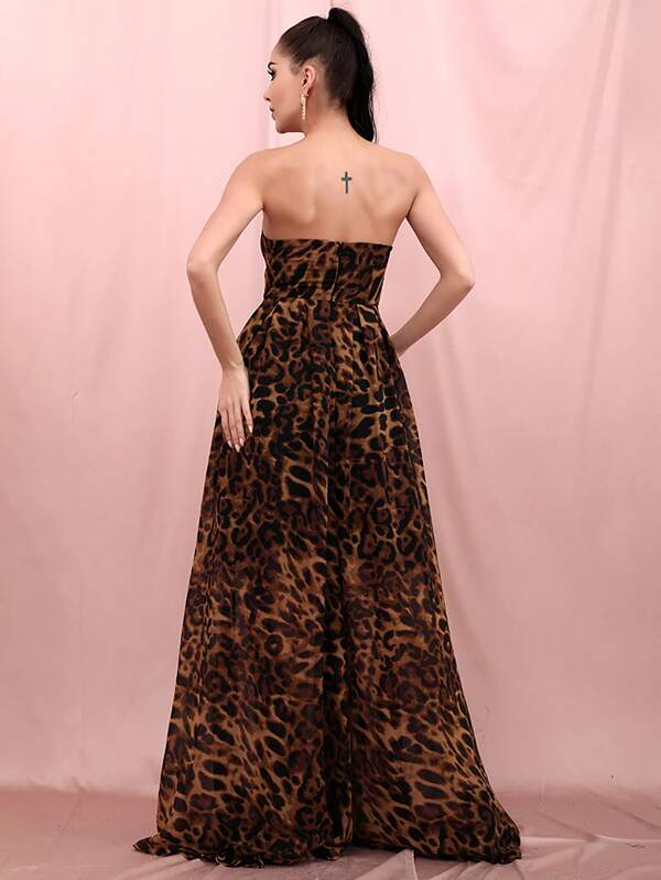 LOVE&LEMONADE Zipper Back Leopard Tube Dress SHEIN USA