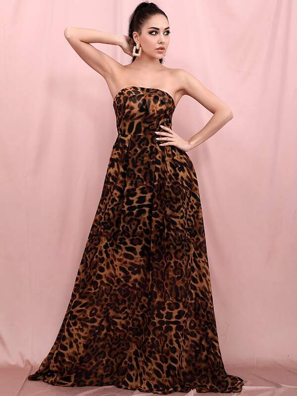 LOVE&LEMONADE Zipper Back Leopard Tube Dress SHEIN USA