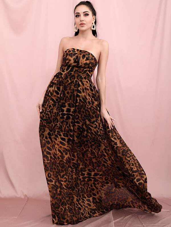 LOVE&LEMONADE Zipper Back Leopard Tube Dress SHEIN USA