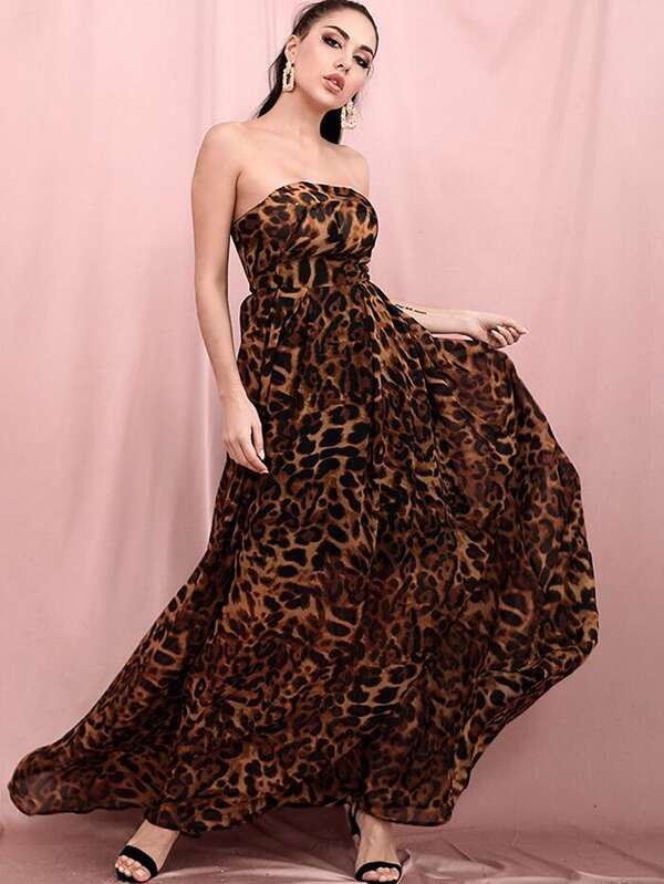 LOVE&LEMONADE Zipper Back Leopard Tube Dress SHEIN USA