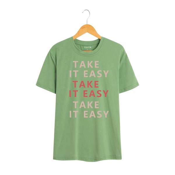 

Slogan Graphic Crew Neck Tee, Lime green