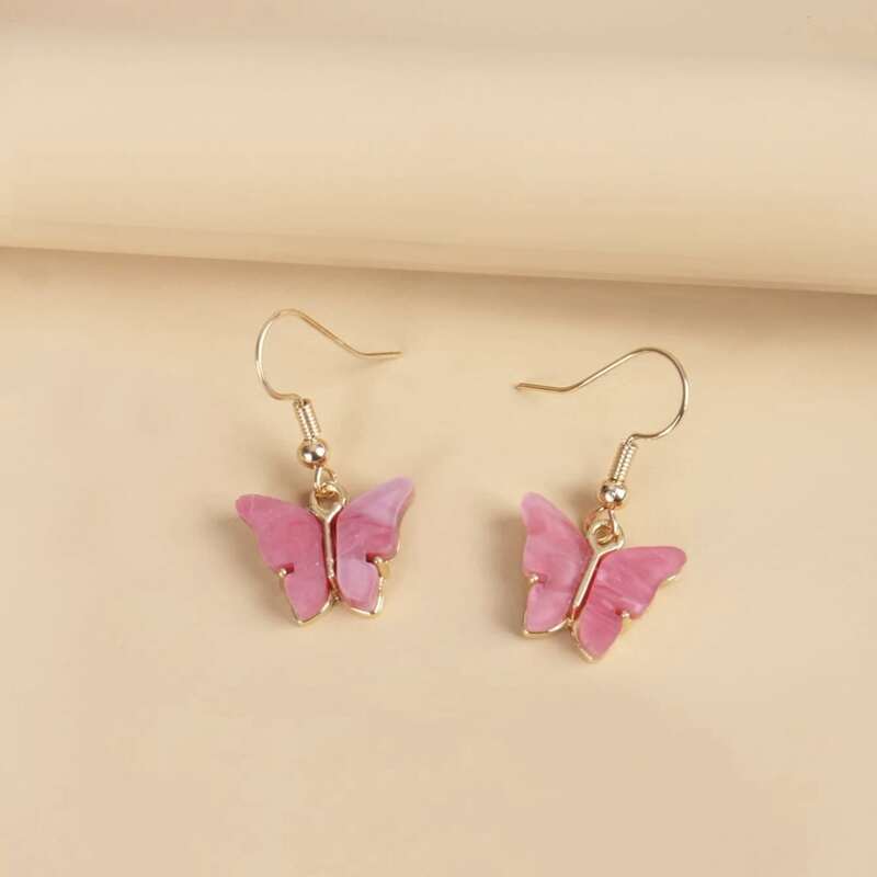 Butterfly Drop Earrings, Pink