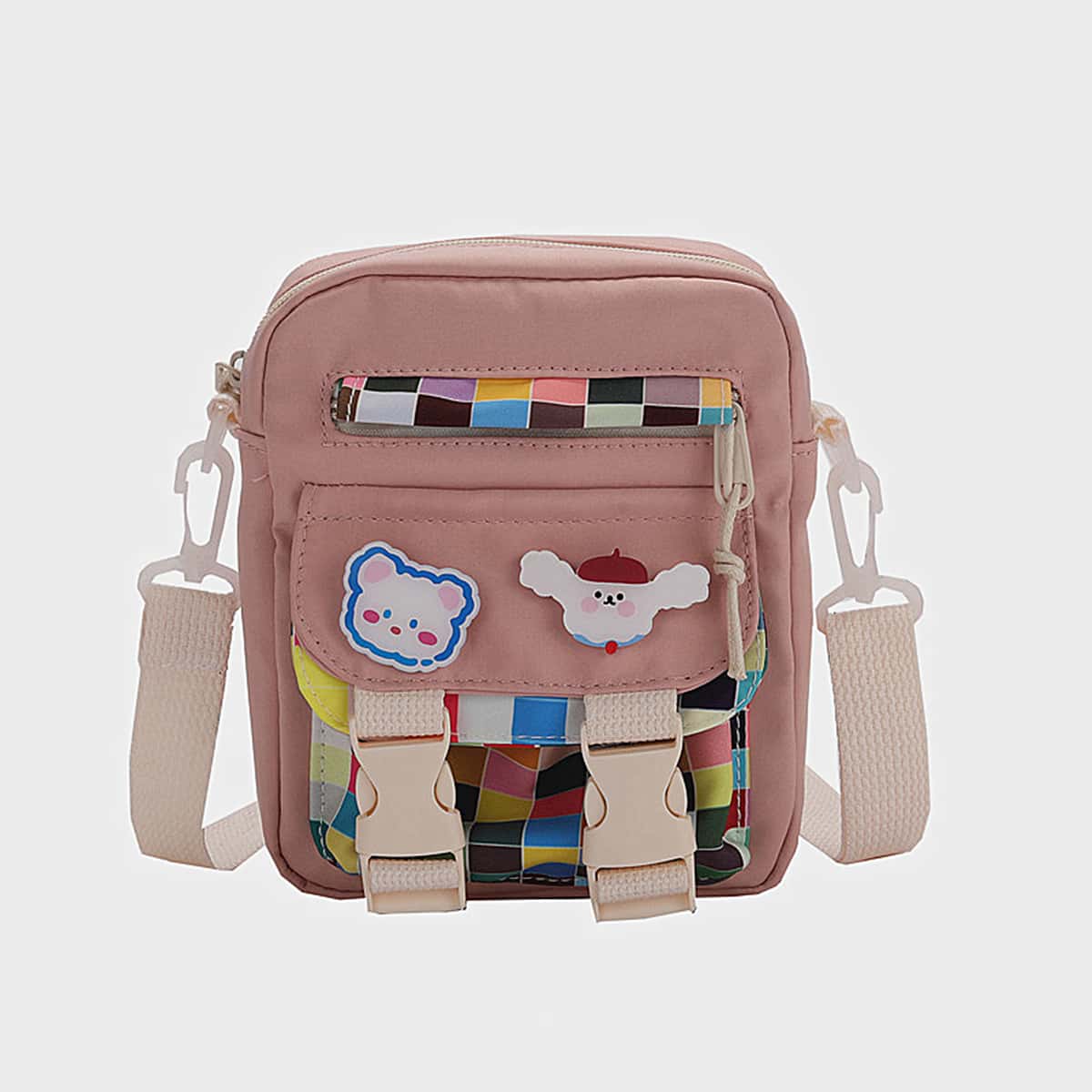 

Colorful Plaid Crossbody Bag, Baby pink