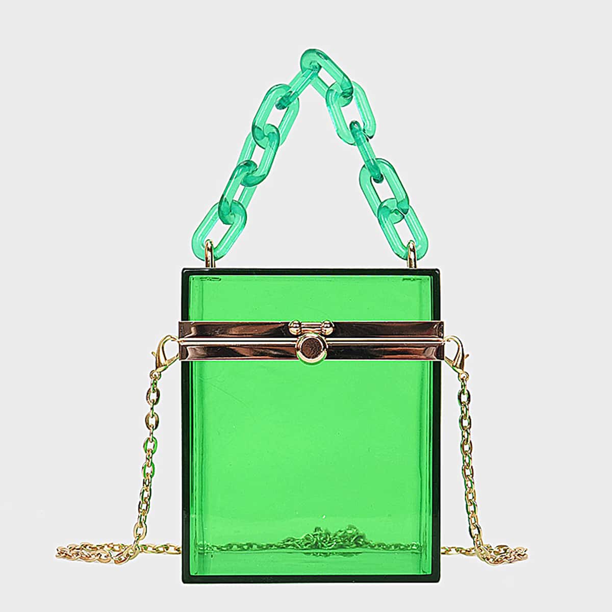 

Clear Chain Box Bag, Green clear