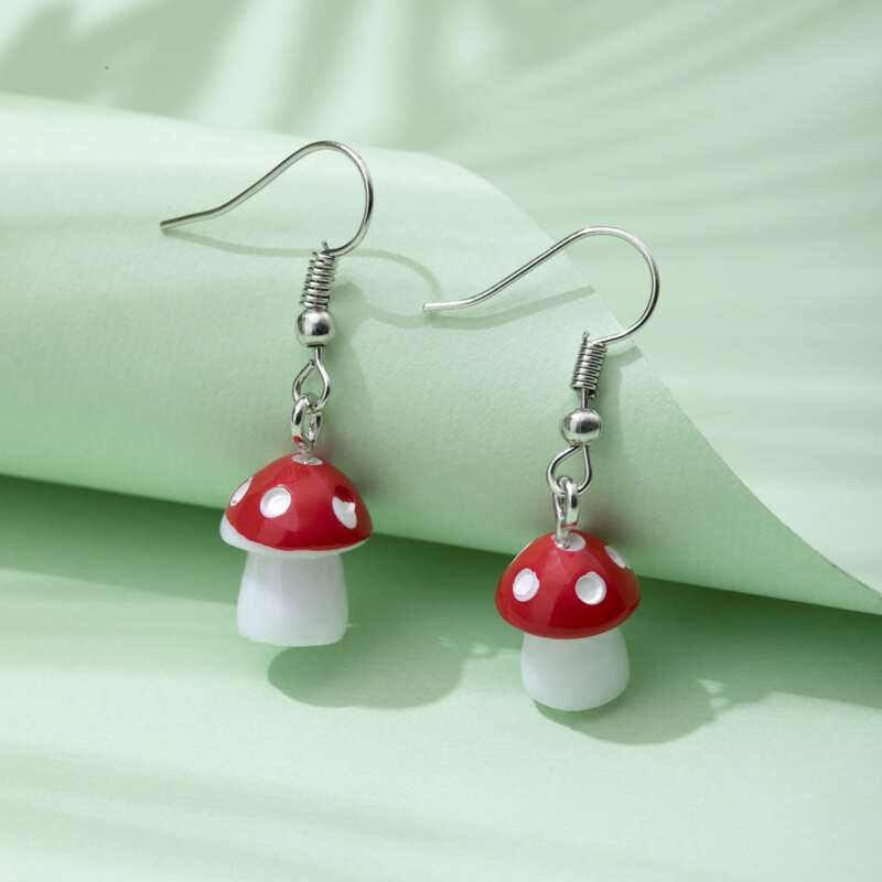 

Mushroom Drop Earrings, Red